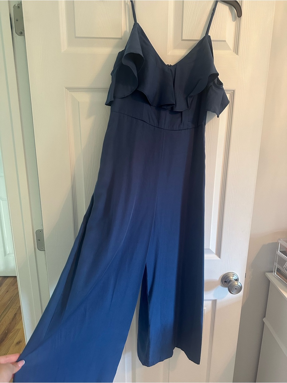 Chelsea 28 blue ruffle jumpsuit